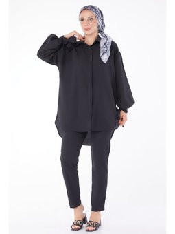 Kol Detaylı İkili Sıyah Takım Siyah