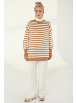 Vızon Çizgili Triko Kazak Vizon