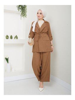 Ceketli Keten Kahverengi Takım