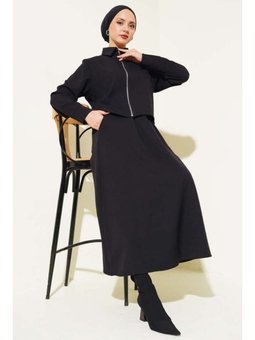 Fermuarlı Kiloş Etekli İkili Siyah Takım