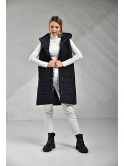 Sütlü Kahve Kapüşonlu Cepli Şişme Siyah Yelek