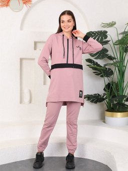 Pudra Kapüşonlu Sweatshirt Eşofman Takım