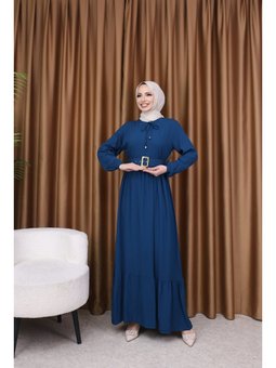Kemerli Lacivert Elbise