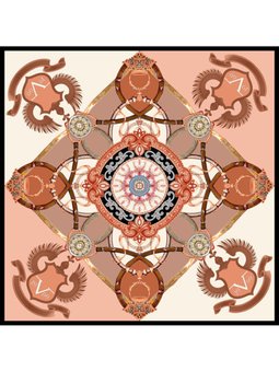 Barok Desen Black Seri Twill Askısı İle Birlikte 90x90 Cm Somon Krem Eşarp