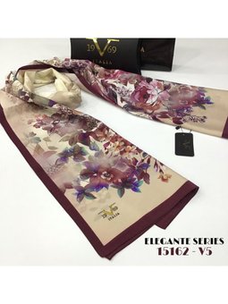 Çiçekli Desen Elegante Seri Viscon Askısı İle Birlikte 75x200 Cm Kızıl Kahve Krem Şal