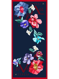 Çiçekli Desen Pavia Seri Şal Askısı İle Birlikte 90x200 Cm Lacivert Kırmızı