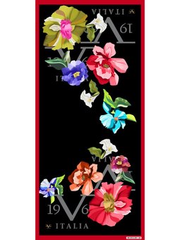 Çiçekli Desen Pavia Seri Şal Askısı İle Birlikte 90x200 Cm Siyah Kırmızı