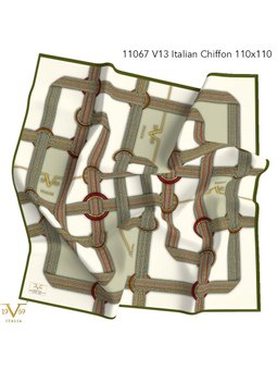 Desenli İtalyan Şifon Askısı İle Birlikte 110x110 Cm Haki Eşarp