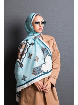 Etnik Desen Pavia Seri Askısı İle Birlikte 90x200 Cm Turkuaz Şal