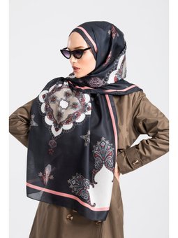 Etnik Desen Pavia Seri Şal Askısı İle Birlikte 90x200 Cm Siyah Pudra