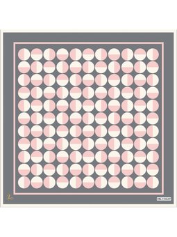 Geometrik Desen Black Seri Twill Askısı İle Birlikte 90x90 Cm Gri Pudra Eşarp Ekru