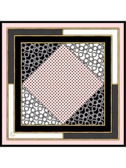 Geometrik Desen Gold Seri Twill Askısı İle Birlikte 90x90 Cm Pudra Eşarp Siyah