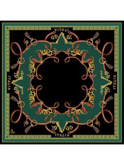 Kemer Püsküllü Desen Black Seri Twill Askısı İle Birlikte 90x90 Cm Zümrüt Yeşili Siyah Eşarp