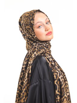 Leopar Desen Modal Seri Askısı İle Birlikte 75x200 Cm Bej Şal Gold