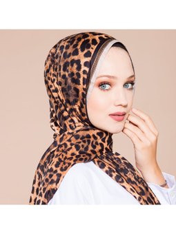 Leopar Desen Pavia Seri Askısı İle Birlikte 90x200 Cm Bej Karamel Şal