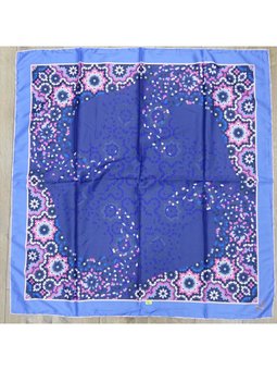 Mandala Desen Black Seri Twill Askısı İle Birlikte 90x90 Cm Saks Mavisi Pudra Eşarp