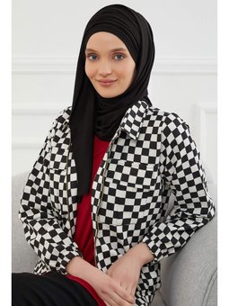 Büzgülü Penye Boneli Siyah Şal,bt