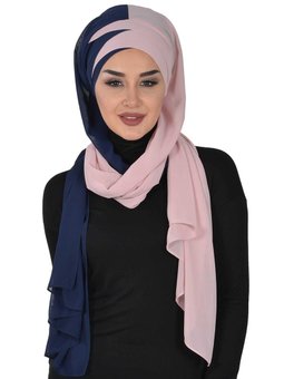 Çapraz Dikim Çift Renkli Pratik Şifon Pudra Şal,cps 84,cps Lacivert