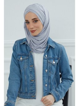 Önden Çapraz Dikim Büzgülü Pratik Penye Şal,gri,cps