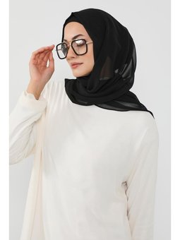 Penye İç Boneli Pratik Şifon Siyah Şal,ps