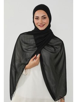 Penye İç Boneli Pratik Şifon Siyah Şal,ps