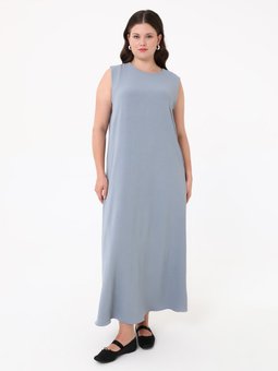 Büyük Beden Kolsuz Aerobin Gri Mavi Elbise