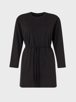 Kuşak Detaylı Büyük Beden Siyah Tunik