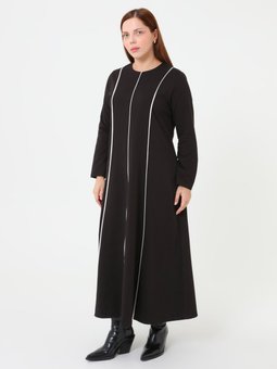 Şerit Detaylı Siyah Elbise Büyük Beden