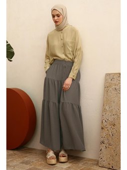 Düğmeli Beli Lastikli Fırfırlı Bürümcük Etek Asker Haki