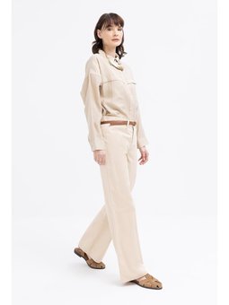 Geniş Paça Likralı Pantolon Bej