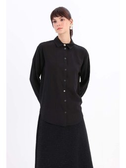 Köşe Manşet Detaylı Şık Düğmeli Gömlek Siyah