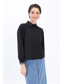 Manşeti Ribanalı Büyük Cepli Gömlek Siyah