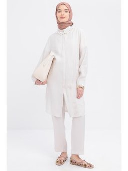 Nervürlü Yırtmaçlı Modal Pantolonlu Takım Taş