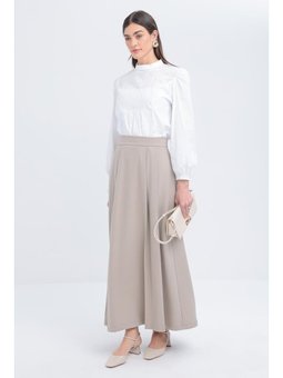 Önü Pileli Korsajlı Etek Bej