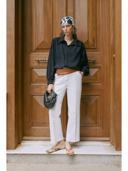 Pamuklu Rahat Kalıp Kumaş Pantolon Beyaz