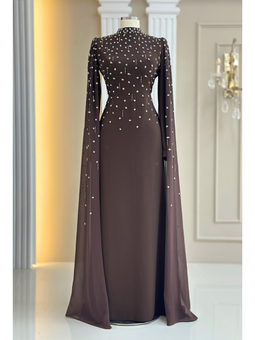 Afra Kahverengi Abiye Elbise