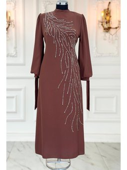 İrem Abiye Elbise Kahverengi