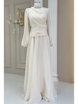 Nergis Krem Abiye Elbise