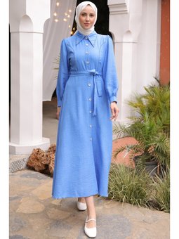 Boncuk Detaylı Mavi Elbise