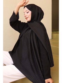 Desenli Jakarlı Siyah Şal