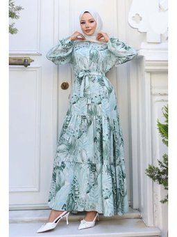 Desenli Yeşil Elbise