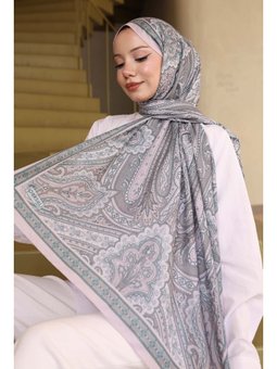 Etnik Desenli Pamuk Gri Şal