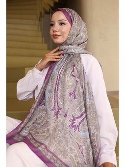Etnik Desenli Pamuk Mor Şal