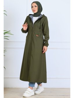 İçi Desenli Uzun Haki Kap