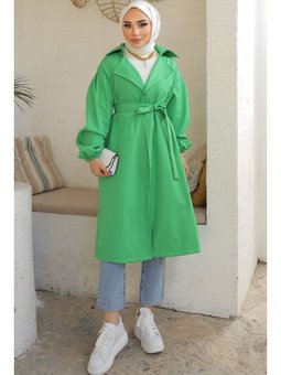 Kuşaklı Yeşil Trençkot