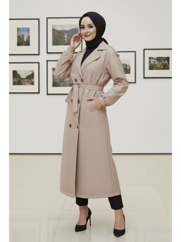 Mevsimlik Kuşaklı Bej Trençkot