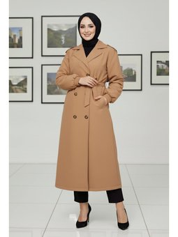 Mevsimlik Kuşaklı Camel Trençkot