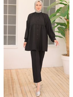 Önden Düğmeli İkili Siyah Takım