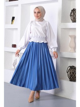 Piliseli Saks Mavisi Etek