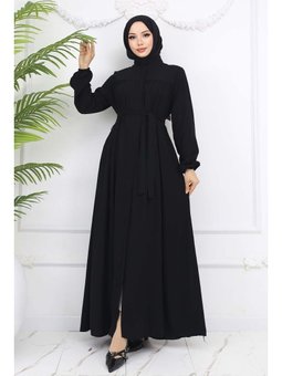 Robalı Kuşaklı Siyah Ferace